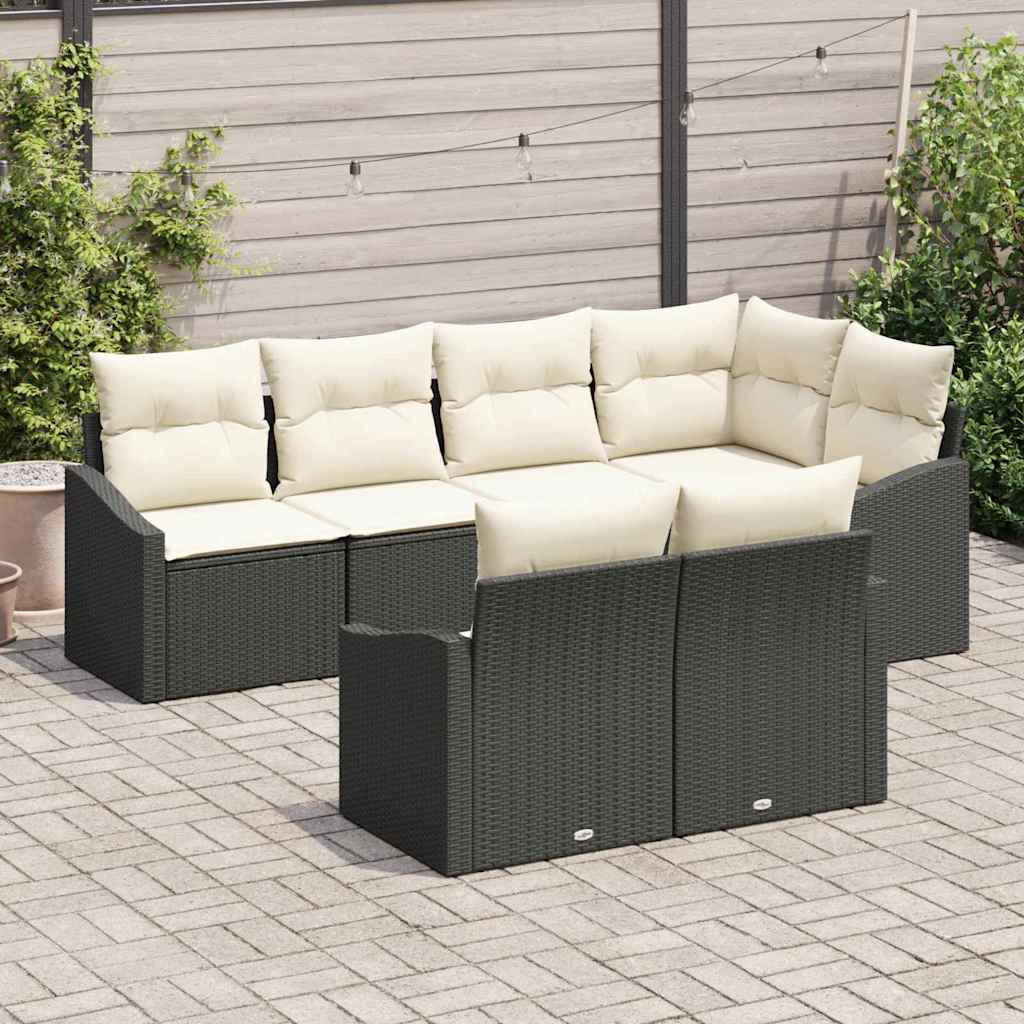 Garten Essgruppe mit Kissen 7 pcs Schwarz und Creme